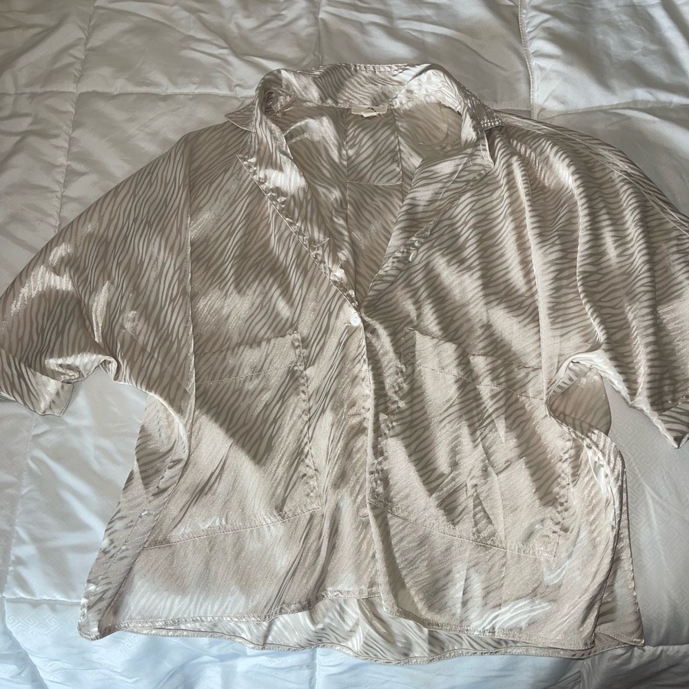 Zebra print slick, nude slip on shirt